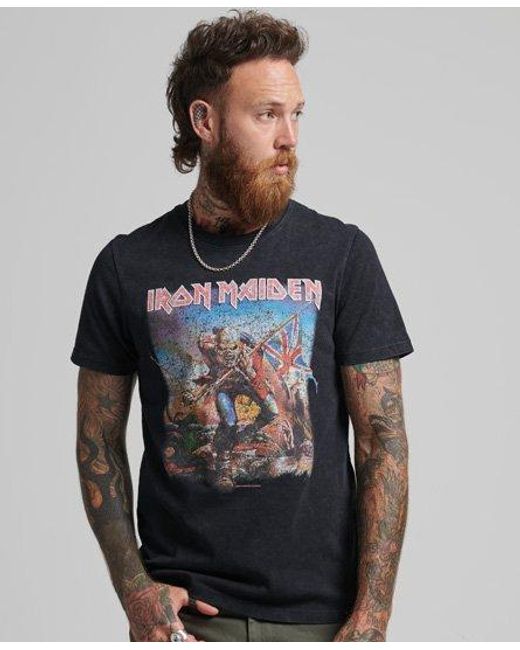 Superdry Gray Iron Maiden X Limited Edition Classic Graphic Print T-shirt for men