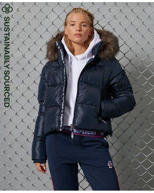 Superdry Gray Sport Puffer Borg Crop Jacket Eclipse