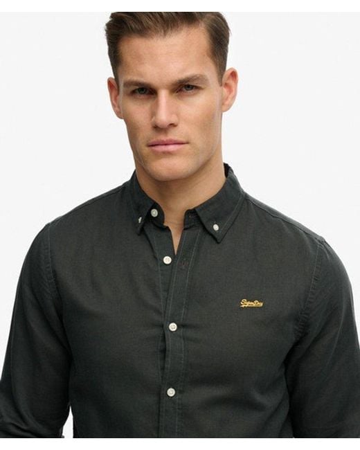 Superdry Black & Co Cotton Linen Long Sleeve Shirt for men