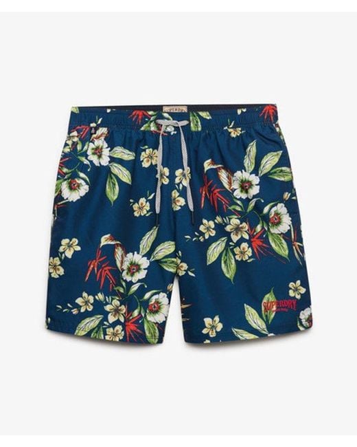Superdry Blue & Co Hawaiian Print 16-inch Swim Shorts for men