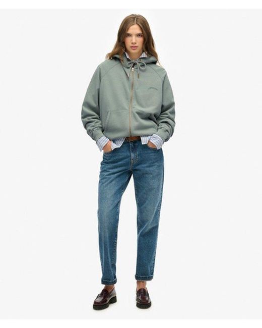 Superdry Green Essential Logo Oversized Raglan Zip Hoodie