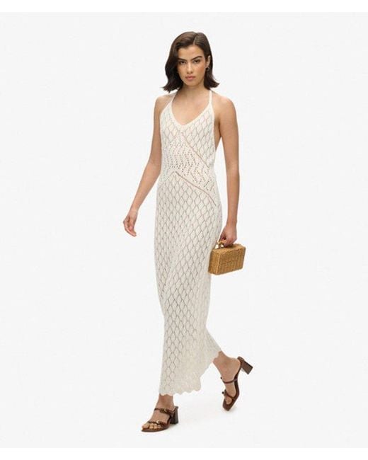 Superdry White & Co Cotton Crochet Halter Maxi Dress