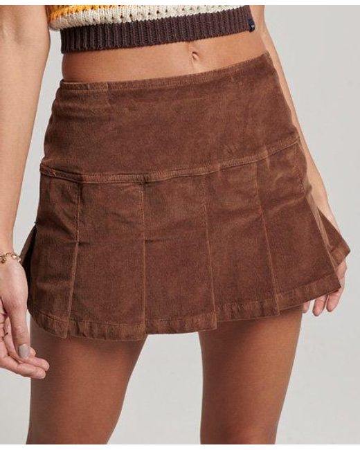 Superdry Brown Vintage Cord Pleated Mini Skirt