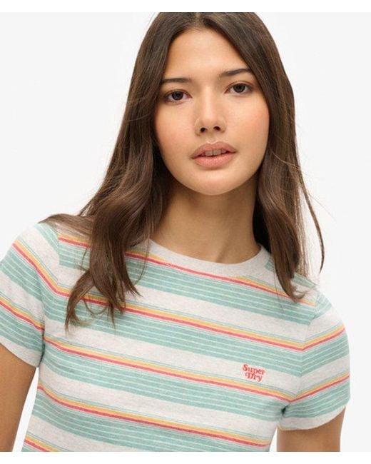 Superdry Blue & Co Slim Fit Vintage Stripe Crop T-shirt