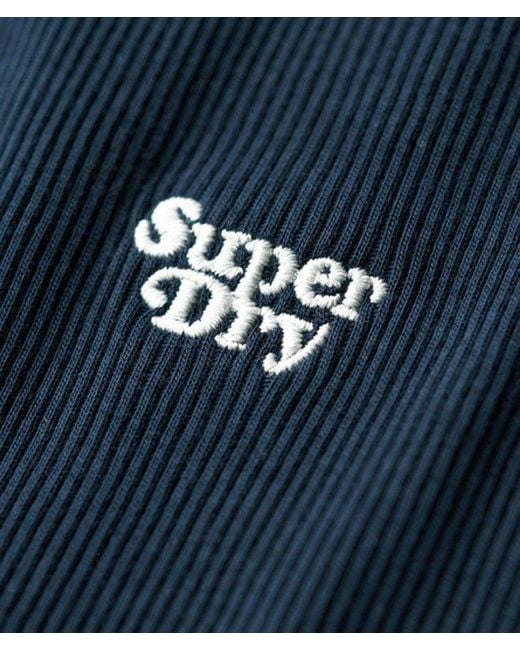 Superdry Blue Cotton Rib Bodycon Midi Dress