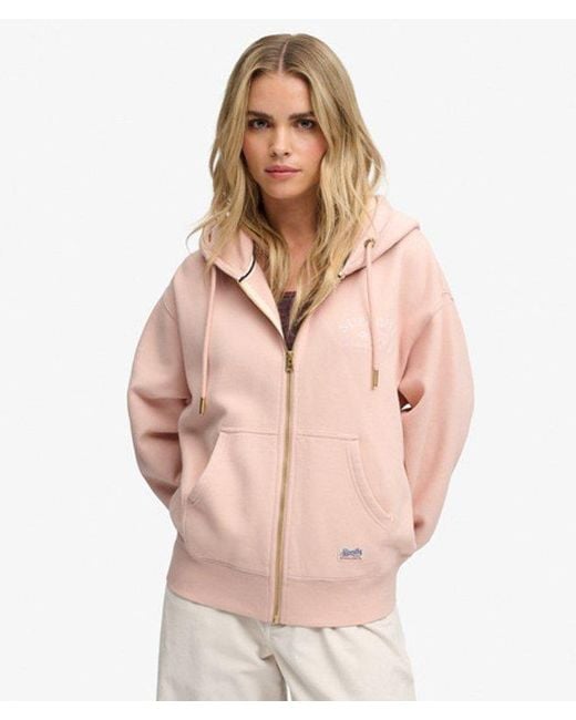 Superdry Pink & Co Luxe Casual Zip Hoodie