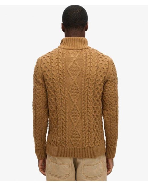 Superdry Brown & Co Vintage Jacob Cable Knit Half Zip Jumper for men