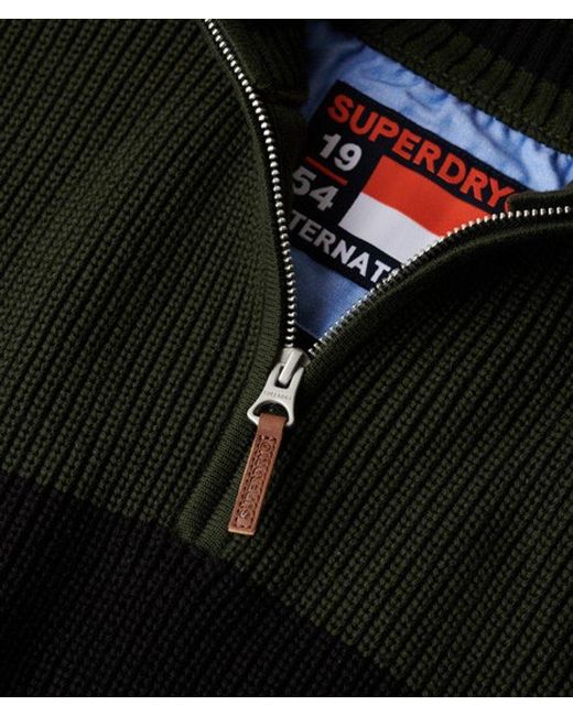Superdry Black Oversized Cotton Classic Stripe Half-zip Jumper