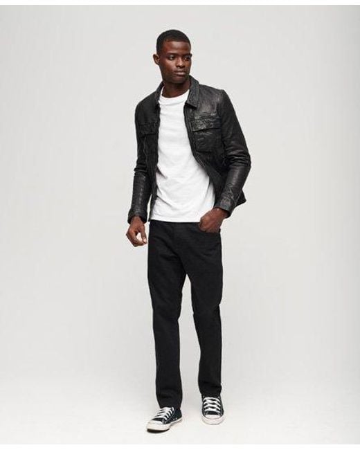 Superdry Classic Seventies Leather Jacket in Black for Men | Lyst