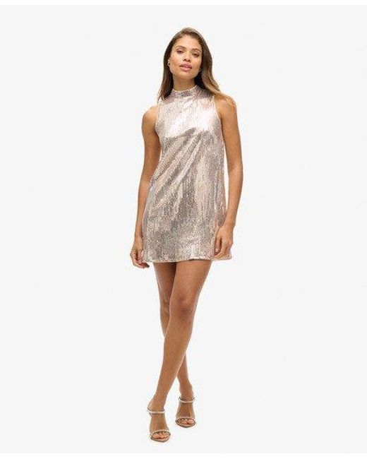 Superdry Natural Sleeveless Sequin A Line Mini Dress