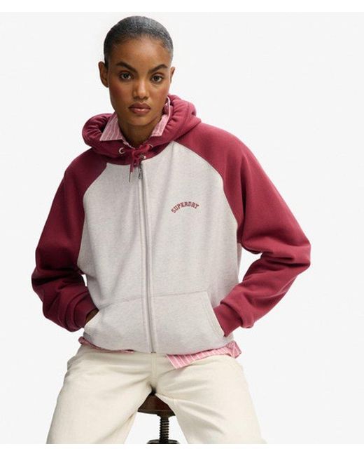 Femme Sweat À Capuche Zippé Essential Logo Raglan Taille Superdry en coloris Red