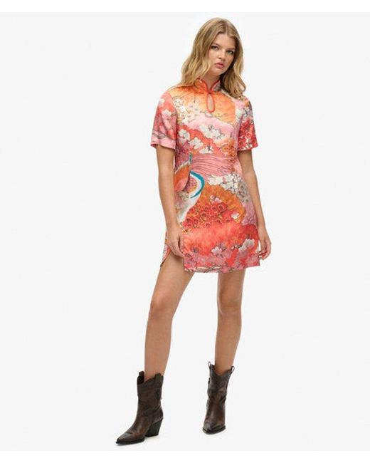 Superdry Red & Co Mandarin Jacquard Mini Dress