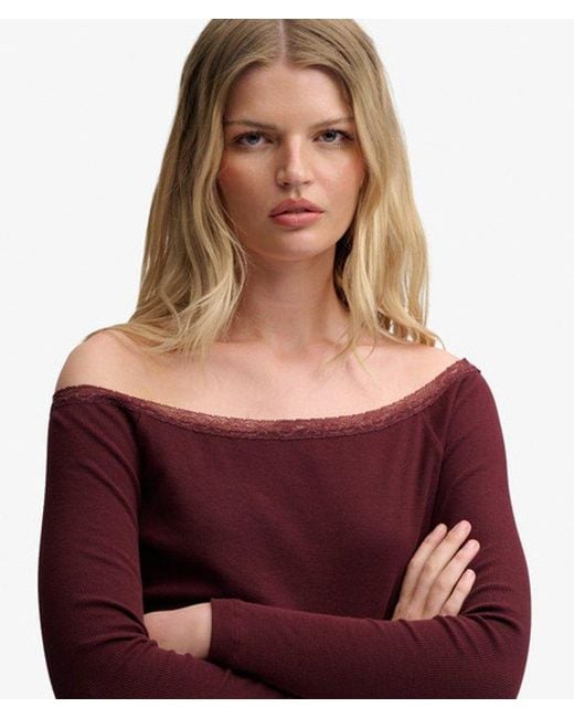 Superdry Red & Co Athletic Essentials Lace Long Sleeve Top