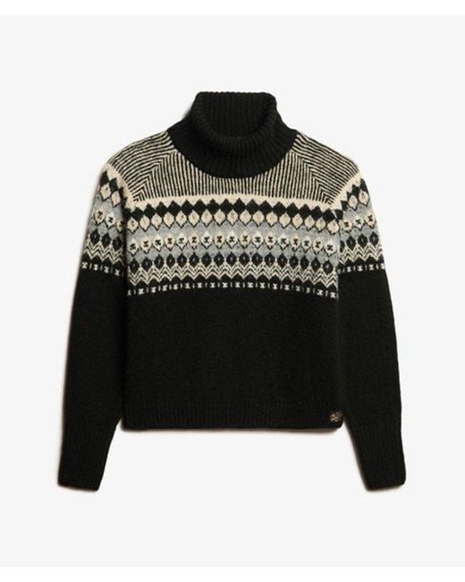 Superdry Black & Co Fairisle Pattern Roll Neck Jumper