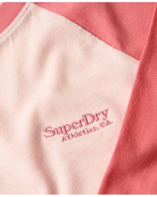 Superdry Pink Ladies Essential Logo Long Sleeve Baseball Top