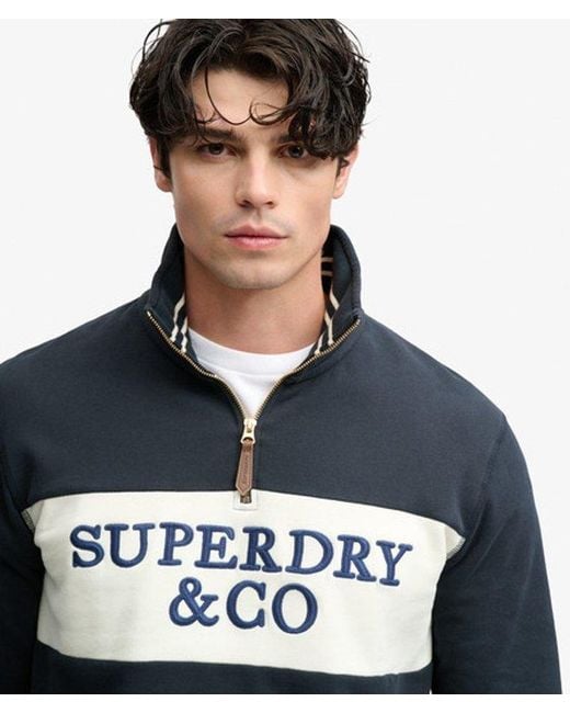 Superdry Blue & Co Company Logo Half Zip Sweatshirt for men