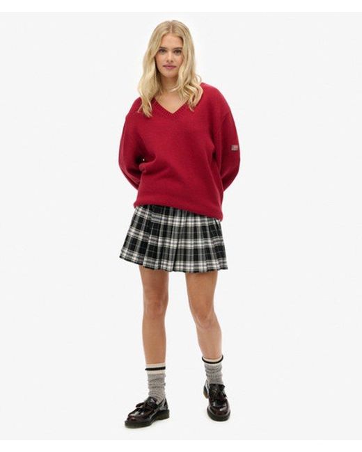 Superdry Red Oversized Striped V-neck Jumper