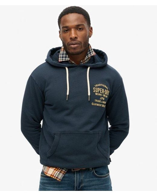 Superdry Blue & Co Workwear Flock Chest Graphic Hoodie for men