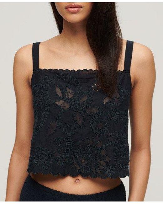 Superdry Black Ibiza Embroidered Cami Top