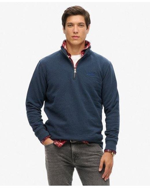 Superdry Blue Essential Logo Henley Sweatshirt for men