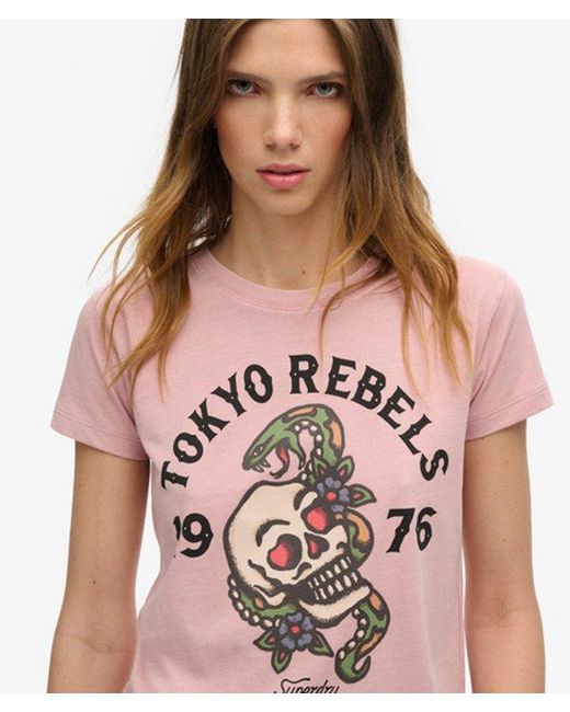 Superdry Pink & Co Tattoo Graphic 90s Fit T-shirt