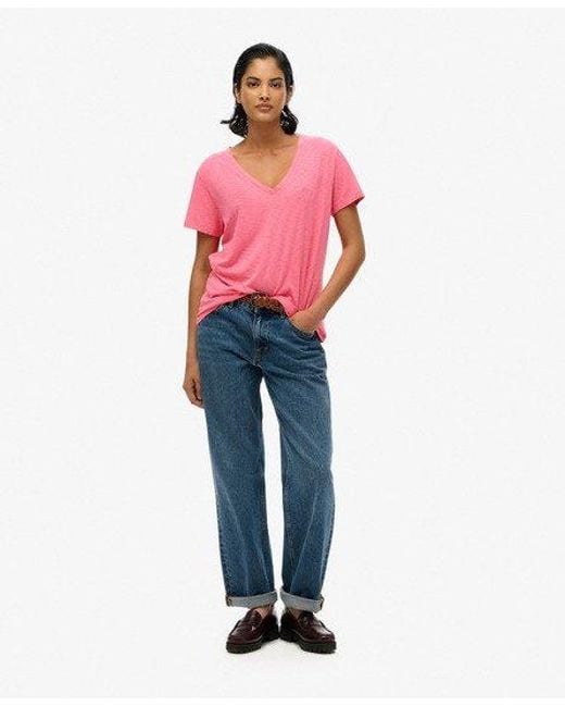 Femme T-Shirt Flammé À Logo Brodé Et Col V Taille Superdry en coloris Red