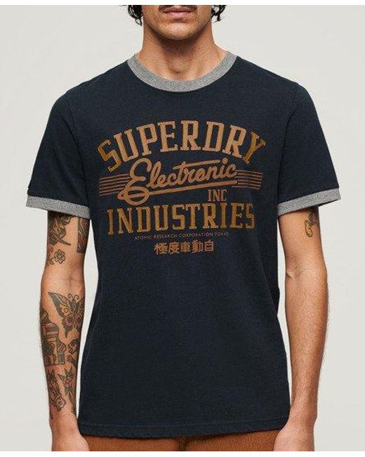 Superdry Blue Ringer Workwear Graphic T-shirt for men