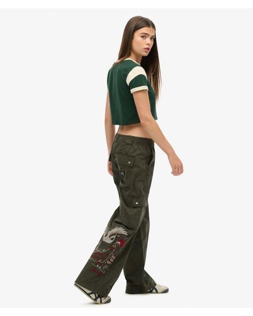 Superdry Green & Co Low Rise Embroidered Cargo Pants