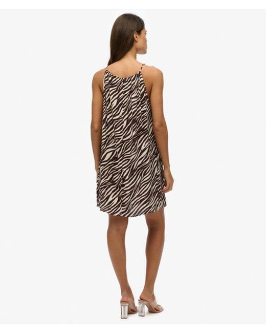 Superdry Brown Zebra Print Beach Cami Mini Dress