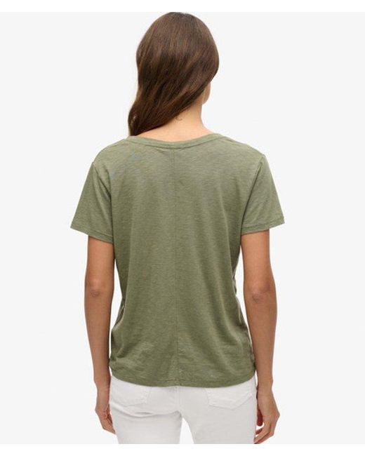 Superdry Green & Co Classic Logo Embroidered Slub V-neck T-shirt