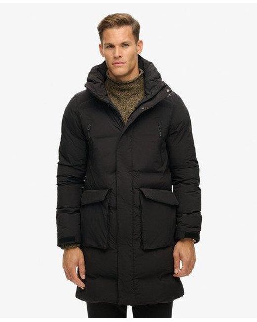 Superdry Black Hooded Longline Padded Jacket for men