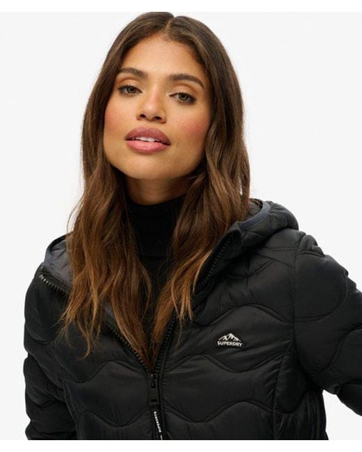Superdry Black Hooded Fuji Lite Wave Padded Jacket
