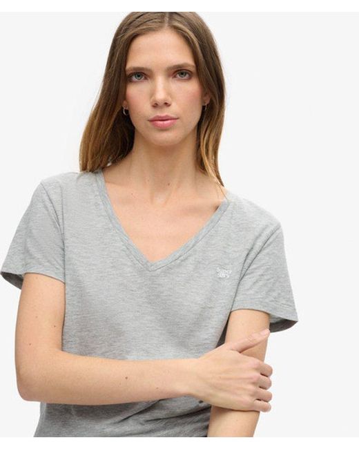 Superdry Gray & Co Slub Embroidered V-neck T-shirt