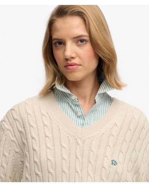 Superdry Natural & Co Oversized V Neck Cable Jumper