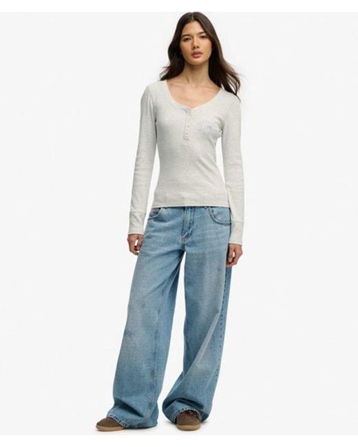 Superdry Gray & Co Athletic Button Down Long Sleeve Top