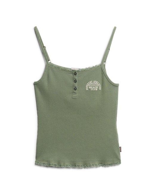 Superdry Athletic Essentials Button Down Cami Top in het Green