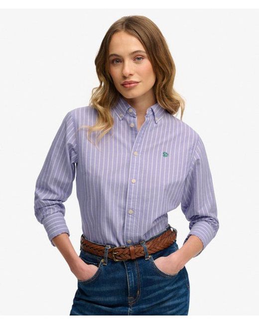 Superdry Purple & Co Slim Oxford Button Down Long Sleeve Shirt