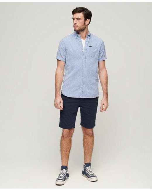 Superdry Blue Lightweight Gingham Seersucker Short Sleeve Shirt for men