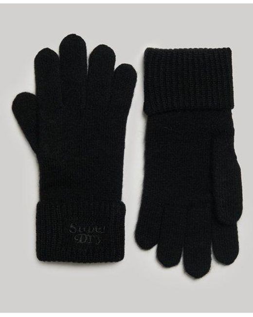 Superdry Geribde Gebreide Handschoenen in het Black