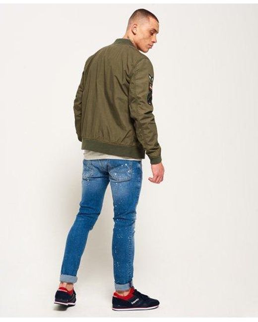 Superdry Green Rookie Aviator Patched Bomber Jacket Washed Sage for men