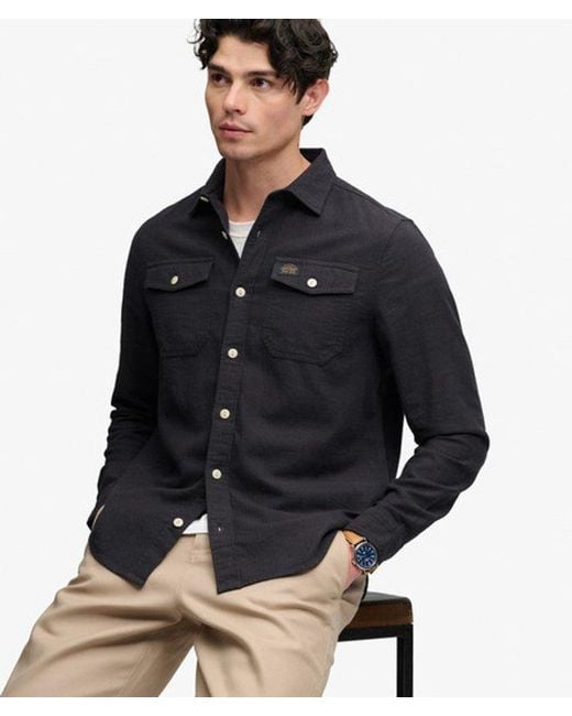 Superdry Blue Herringbone Workwear Shirt for men