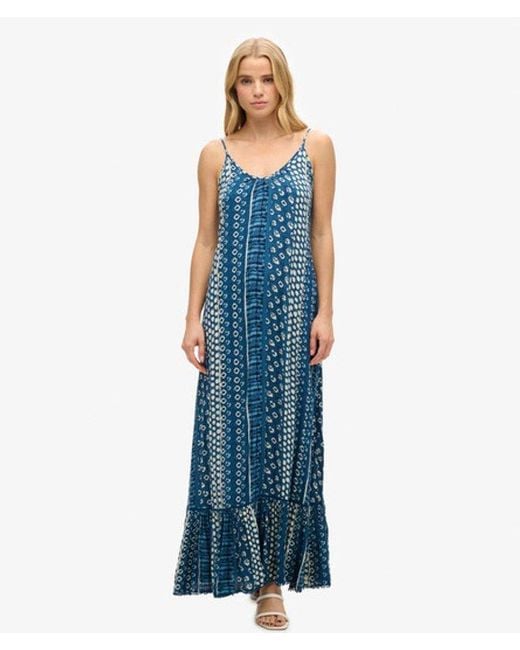 Superdry Blue Printed Maxi Beach Cami Dress