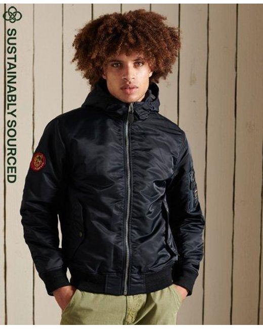 Superdry Black Ma1 Hooded Bomber Jacket Eclipse for men