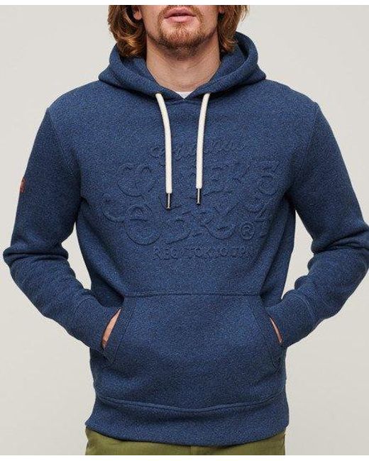 Superdry Blue Embossed Archive Graphic Hoodie for men