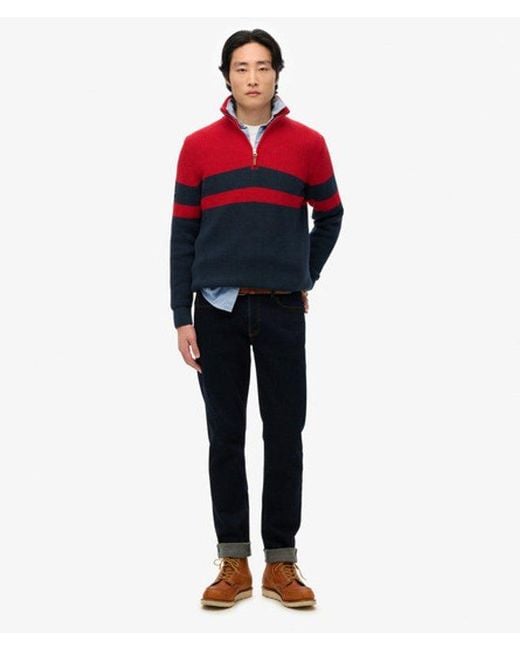 Superdry Red Cotton Classic Stripe Half-Zip Jumper for men