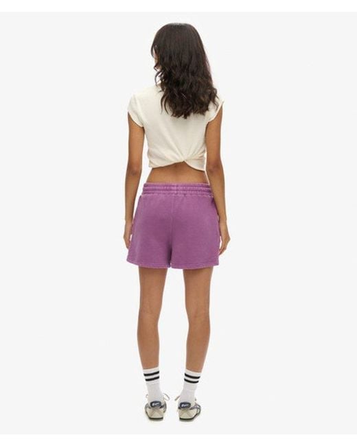 Superdry Purple Loose Fit Embroidered Vintage Wash Sweat Shorts