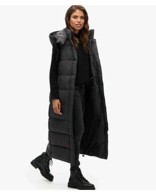 Superdry Black & Co Classic Logo Patch Hooded Ripstop Long Gilet
