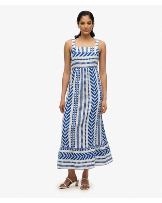Superdry Statement Gelaagde Maxi-jurk in het Blue