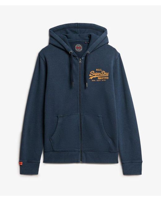 Superdry Blue & Co Vintage Logo Embroidered Zip Hoodie for men