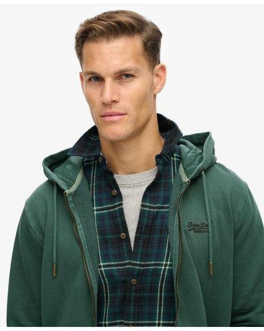 Superdry Green Essential Logo Washed Zip Hoodie for men